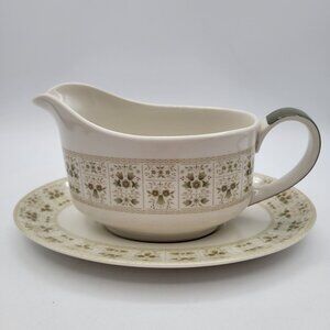 Royal Doulton SAMARRA Gravy Boat & Underplate EXCELLENT Green Floral TC 1039